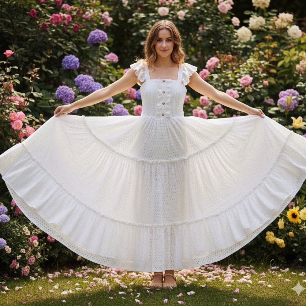 Monica Campana White Eyelet Maxi Dress S